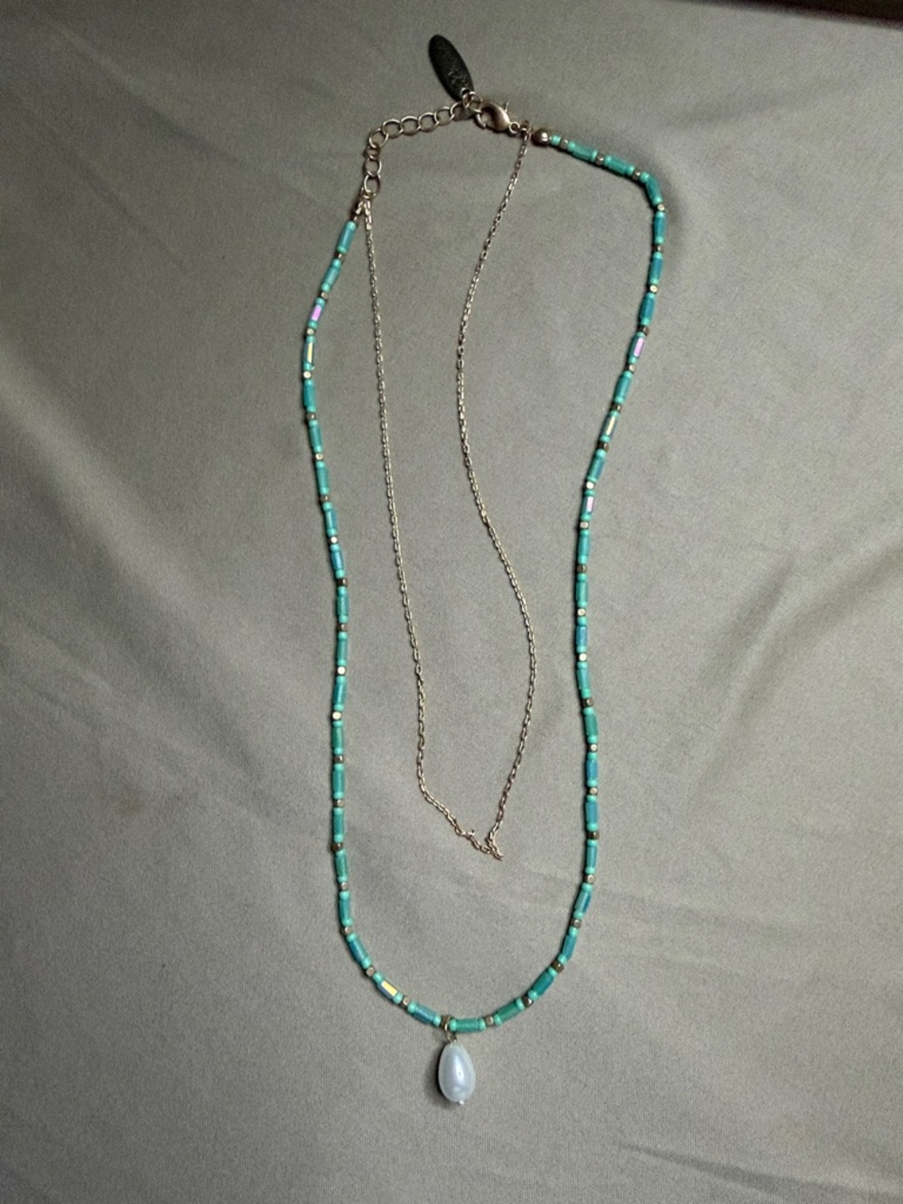 Plunder Teal Beaded Pendant Necklace with Pearl Drop - Women Jewelry